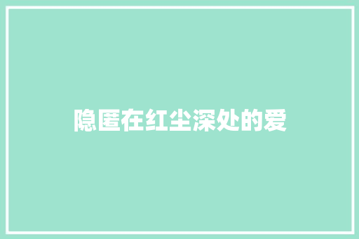 隐匿在红尘深处的爱
