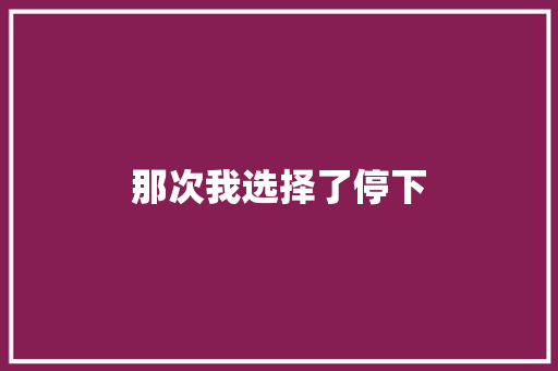 那次我选择了停下