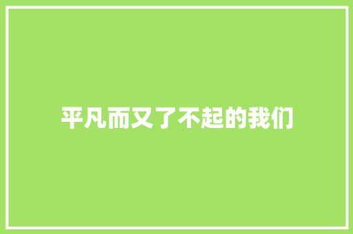 平凡而又了不起的我们