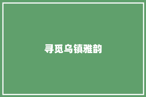 寻觅乌镇雅韵