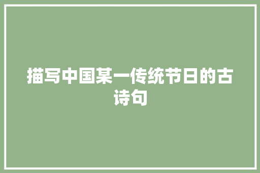 描写中国某一传统节日的古诗句