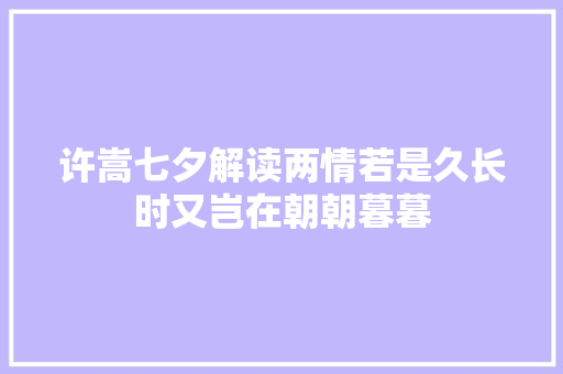 许嵩七夕解读两情若是久长时又岂在朝朝暮暮