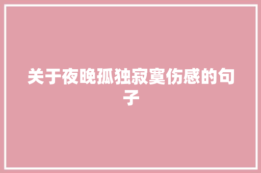 关于夜晚孤独寂寞伤感的句子