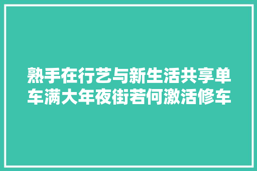 熟手在行艺与新生活共享单车满大年夜街若何激活修车老行当
