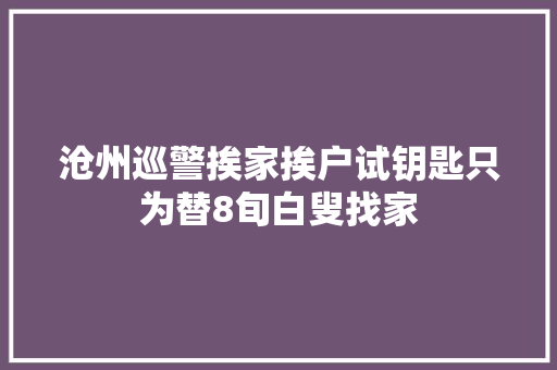 沧州巡警挨家挨户试钥匙只为替8旬白叟找家