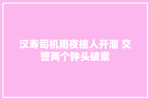 汉寿司机雨夜撞人开溜 交警两个钟头破案 汽车知识