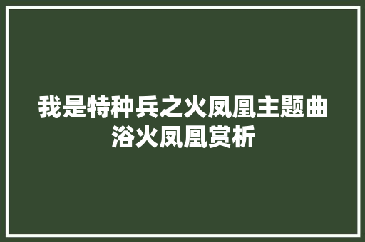 我是特种兵之火凤凰主题曲浴火凤凰赏析