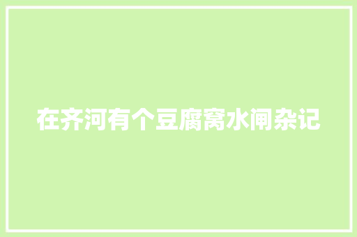 在齐河有个豆腐窝水闸杂记 汽车知识
