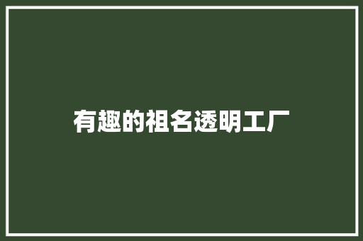 有趣的祖名透明工厂