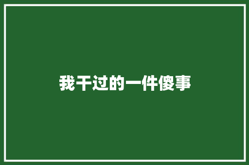 我干过的一件傻事
