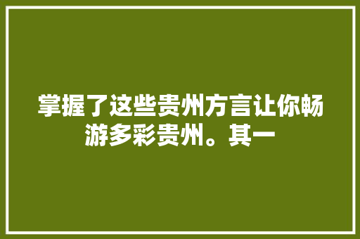 掌握了这些贵州方言让你畅游多彩贵州。其一 休闲娱乐