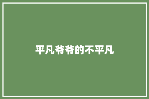 平凡爷爷的不平凡