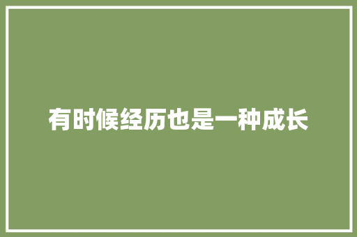 有时候经历也是一种成长