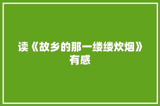 读《故乡的那一缕缕炊烟》有感