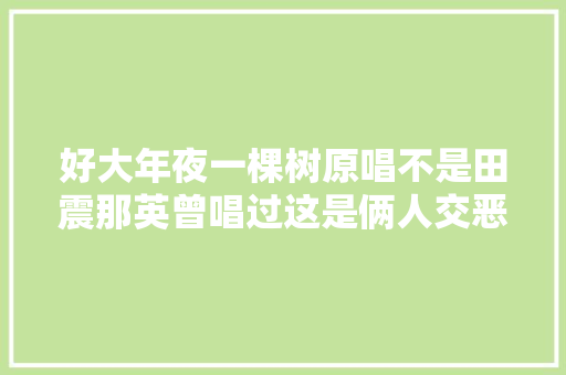 好大年夜一棵树原唱不是田震那英曾唱过这是俩人交恶导火索