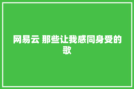 网易云 那些让我感同身受的歌 休闲娱乐