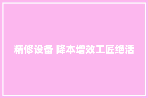 精修设备 降本增效工匠绝活