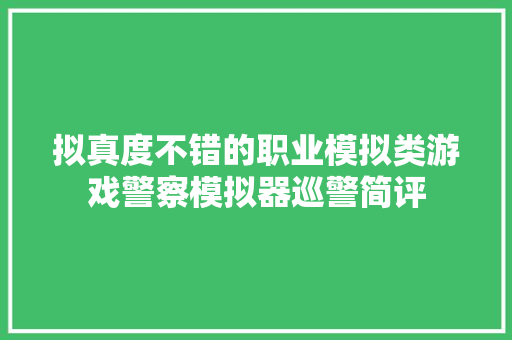 拟真度不错的职业模拟类游戏警察模拟器巡警简评