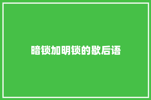 暗锁加明锁的歇后语