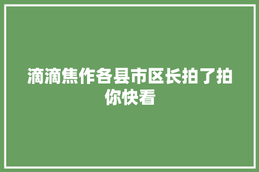 滴滴焦作各县市区长拍了拍你快看 汽车知识