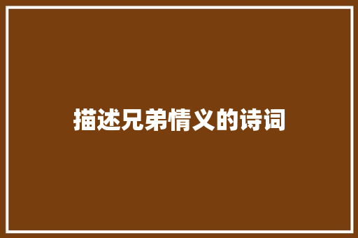 描述兄弟情义的诗词