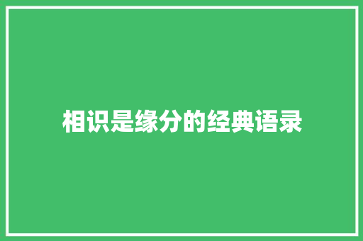 相识是缘分的经典语录