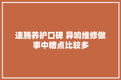 速腾养护口碑 异响维修做事中糟点比较多 汽车知识