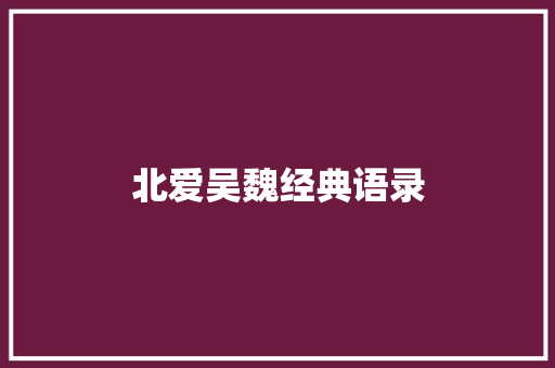 北爱吴魏经典语录
