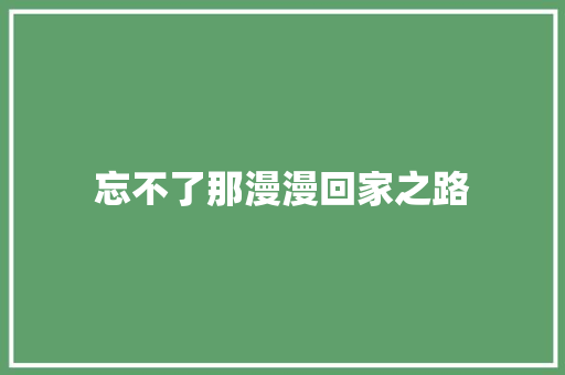 忘不了那漫漫回家之路