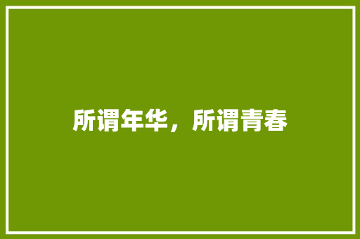 所谓年华，所谓青春