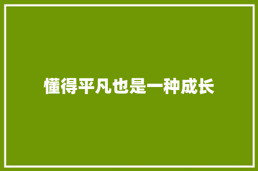 懂得平凡也是一种成长