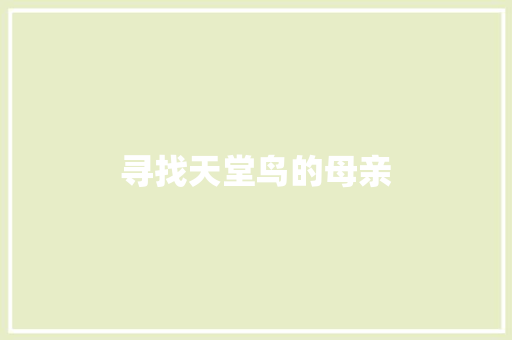 寻找天堂鸟的母亲