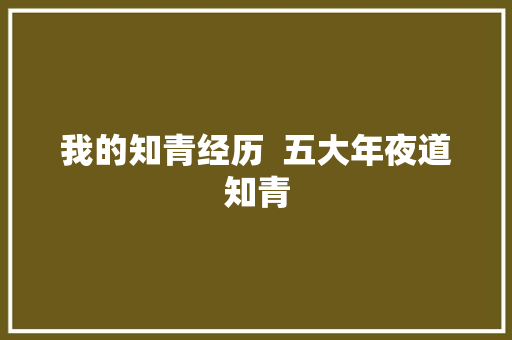 我的知青经历  五大年夜道知青 汽车知识