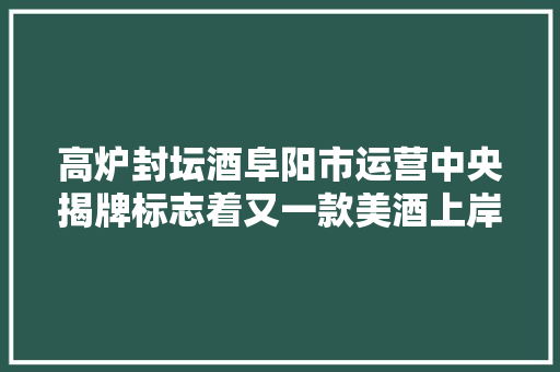 高炉封坛酒阜阳市运营中央揭牌标志着又一款美酒上岸阜阳市场