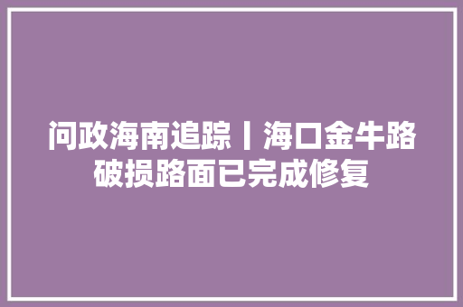 问政海南追踪丨海口金牛路破损路面已完成修复 汽车知识