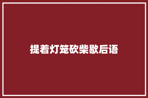 提着灯笼砍柴歇后语