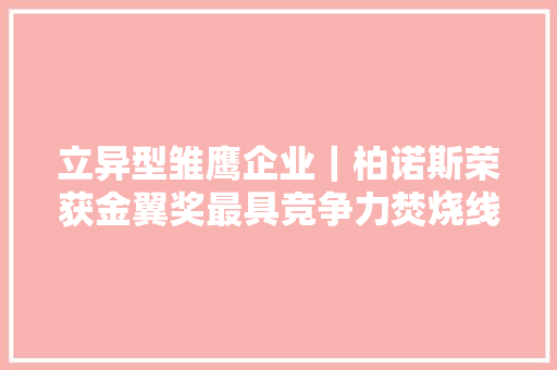 立异型雏鹰企业｜柏诺斯荣获金翼奖最具竞争力焚烧线圈品牌奖项