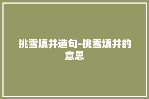 挑雪填井造句-挑雪填井的意思