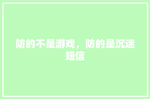 防的不是游戏，防的是沉迷短信