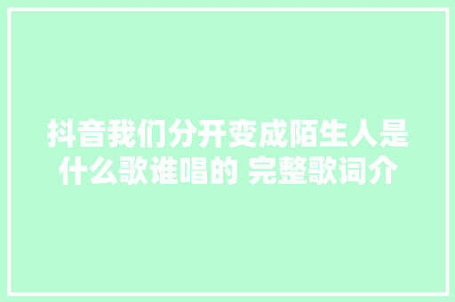 抖音我们分开变成陌生人是什么歌谁唱的 完整歌词介绍
