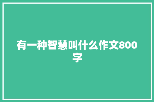 有一种智慧叫什么作文800字