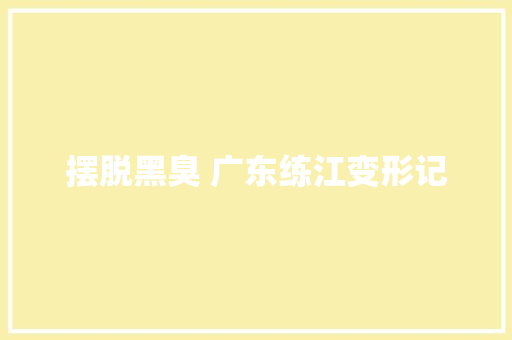 摆脱黑臭 广东练江变形记 汽车知识