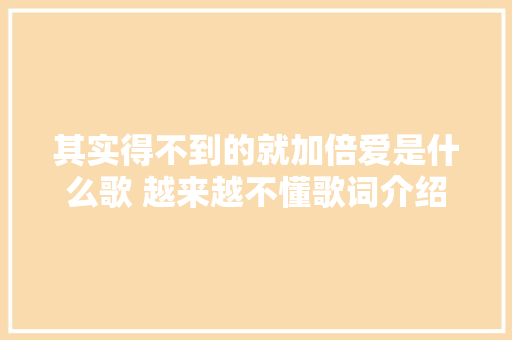 其实得不到的就加倍爱是什么歌 越来越不懂歌词介绍