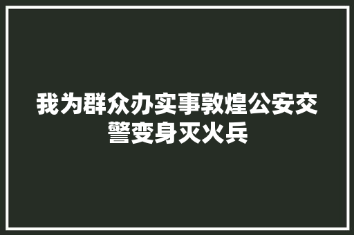 我为群众办实事敦煌公安交警变身灭火兵 汽车知识
