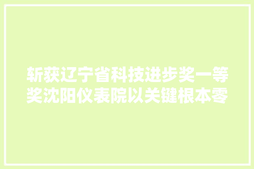 斩获辽宁省科技进步奖一等奖沈阳仪表院以关键根本零部件做事国之重器