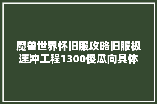 魔兽世界怀旧服攻略旧服极速冲工程1300傻瓜向具体攻略 11