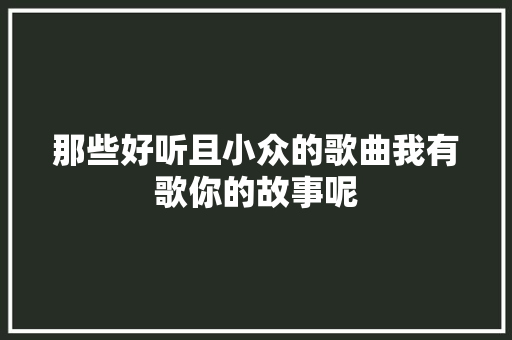 那些好听且小众的歌曲我有歌你的故事呢 休闲娱乐