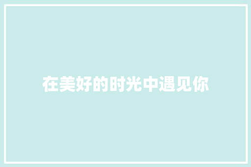 在美好的时光中遇见你