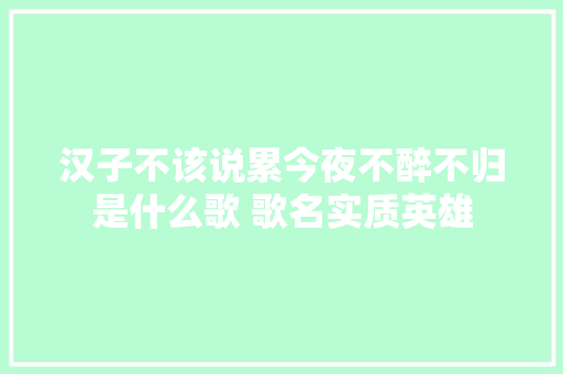 汉子不该说累今夜不醉不归是什么歌 歌名实质英雄
