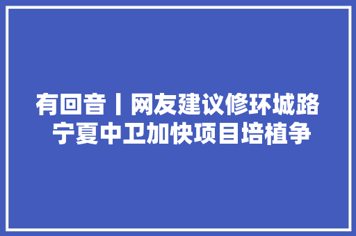 有回音丨网友建议修环城路 宁夏中卫加快项目培植争做开路先锋